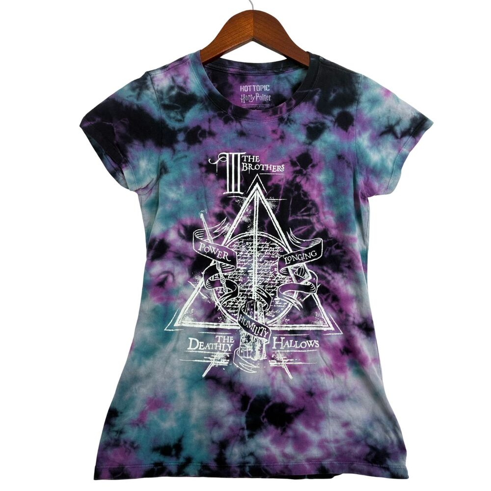 Hot Topic Harry Potter Deathly Hallows Womens S Tie Dye Graphic T Shirt Purple B